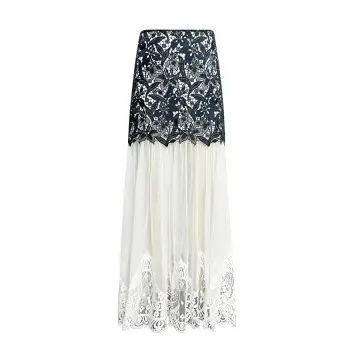 DYON D25-9113 Lace-Mesh Midi Skirt: Romantic Contrast in Layered Elegance