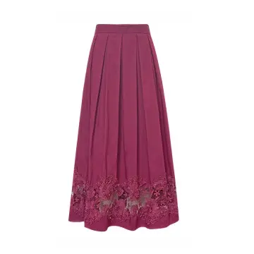 DYON D25-9629 Cotton-Lace Midi Skirt: Romantic Opulence in Burgundy Grace